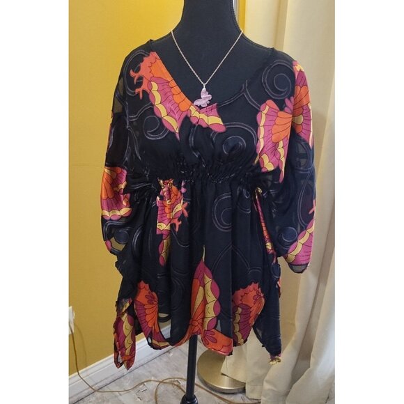 Dots Long Sleeve Flowy Sheer Blouse L - Picture 1 of 6